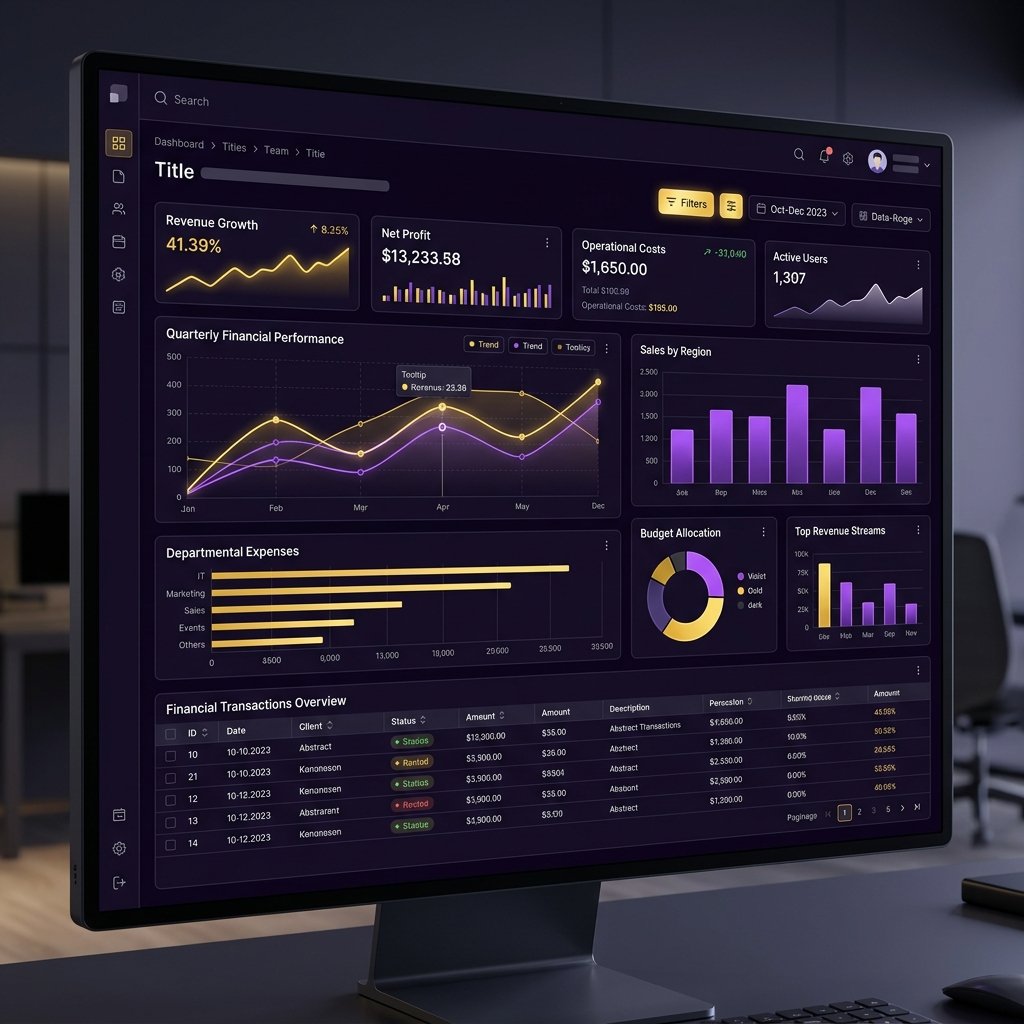 Enterprise ERP analytics dashboard with financial data visualizations